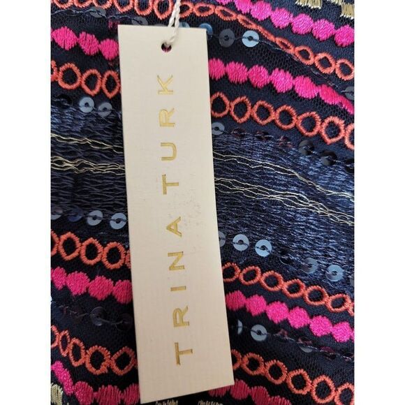 Trina Turk Sequined Blouse Top Women's 6 SMALL Pink Blue Orange Gold Embroidered - Picture 7 of 12